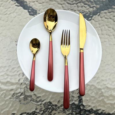 China 4 Piece Silverware Set 18/10 Stainless Steel Hotel Wedding Cutlery Set Viable Red Gold PVD Material Restaurant Coating for sale