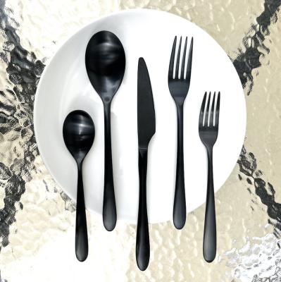 China Viable black flatware 18/10 stainless steel hotel restaurant wedding cutlery set 5 piece black pvd coating silverware set for sale