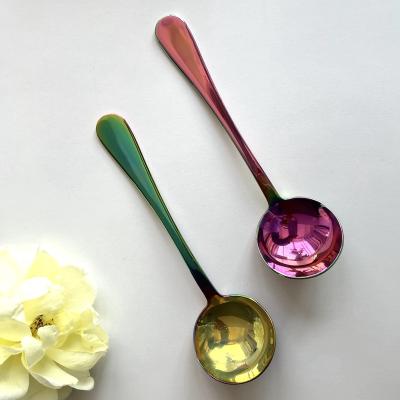 China Viable Rainbow Gold Teaspoon Stainless Steel 18/10 (SUS 304#) Food Safety Grade Coffee Cup Espresso Dessert Sugar Spoon for sale