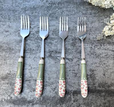 China Viable Porcelain Handle Table Fork Spoon Sets Stainless Steel Metal Parts Flatware Flatware Cutlery Set Ceramic Dinner Fork for sale