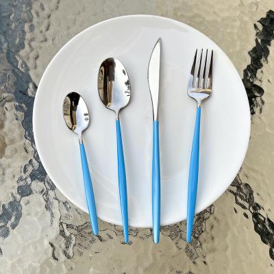 China Portugal Viable Style Blue Cutlery 4 Piece Cutlery Set 18/10 Stainless Steel Food Grade Cutlery Set for sale