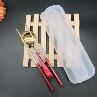 China Portable Picnic Gold Cutlery Sets Sustainable 2 Pieces Sets PVD Coating Colorful Stainless Steel Flatware Chopsticks Travel Sets for sale