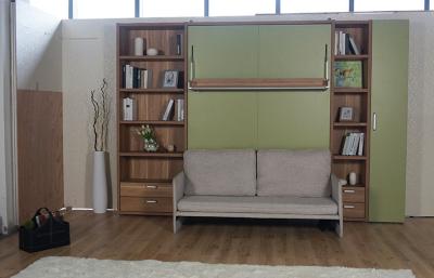 China Queen Size Modern Vertical Wall Bed Murphy Bed With Green Sofa for sale