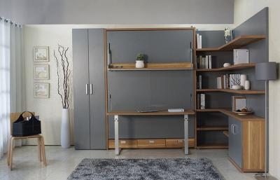 China Functional Double Vertical Wall Bed Murphy Bed With Bookshelf And Table for sale