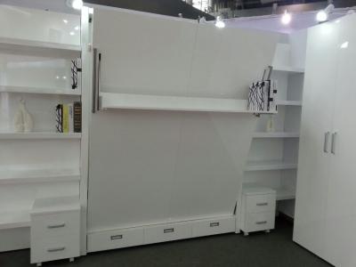 China Double Space Saving Folding Wall Bed With Bookshelf  White Color , E1 Grade Material for sale