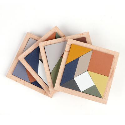 China Construction Toy Wholesale Learning Education Custom Wooden Tangram 5~7pcs Jigsaw Board Multicolour Geometric Shape IQ Brain Teaser Puzzle for sale