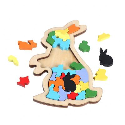 China DIY TOY Early Childhood Education Cognition Wooden Montessori Toy 3D Cartoon Pattern Animal Jigsaw Puzzle Rabbit Puzzle for sale