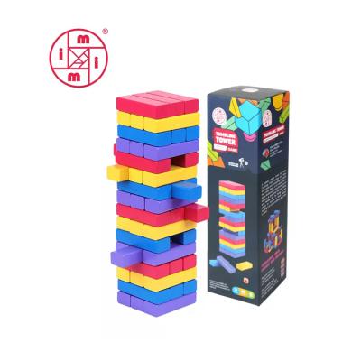 China Hardwood Custom classic games printed logo colorful wooden building blocks adults drinking construction toys Tumbling Tower Game for sale