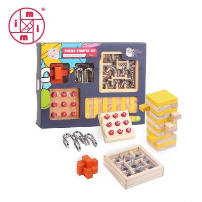 China 6+ New Brain Teaser Metal Puzzle 3D Wooden Puzzle KongMing Lock Toys for kids wholesale Mind Games 5 in 1 Game Set for sale