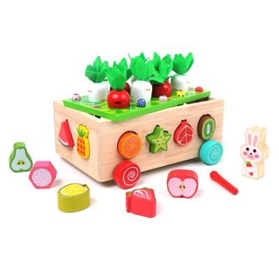 China Construction Toy Educational pull carrots rabbit wooden pull truck matching   toys set for kids children for sale