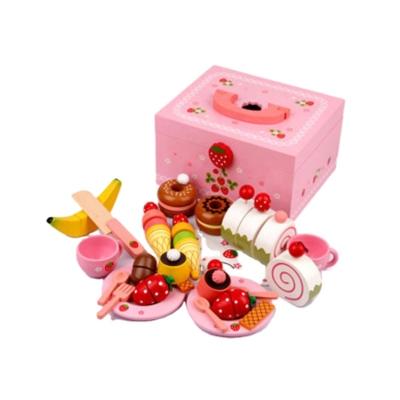 China Pretend Play Toy Set Children Wooden strawberry birthday Game Girl Toy Role Play  Mini Simulation Kitchen Set for sale