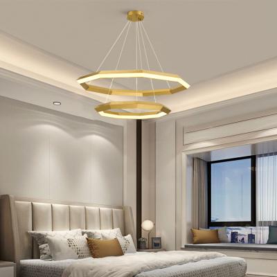 China Contemporary New Product Modern New Design Gold Unique Double Ring PVC Led Chandelier Pendant Light for sale