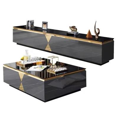 China Other New Listing In 2021 TS008 Black And Gold Modern China TV Cabinet Stand High TV Stand for sale