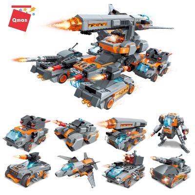 China Building Toy Qman building block toy for boy 8 in 1 legoing vehicle deformation series construction combined thunder tank battle car brick toy for sale