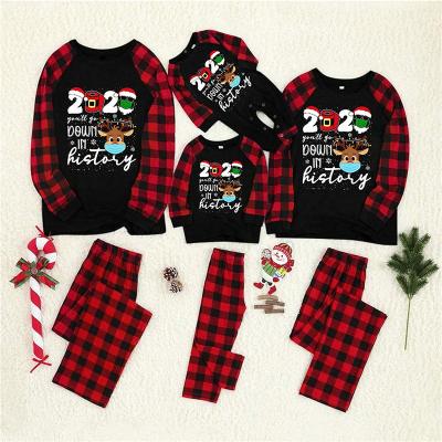 China Christmas Men's Breathable Sleepwear Santa Printed Tops Family Suit Winter Kids Xmas Pajamas Red+Black Plaid Sleeve for sale