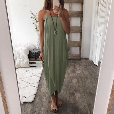 China Custom Made Color Loose Irregular Sling Long Clothing Anti-wrinkle Knitted Women Dress for sale