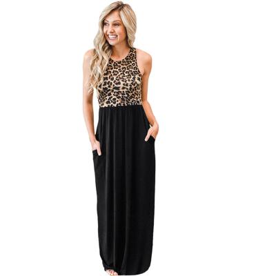 China Anti-wrinkle Maxi Dresses Sleeveless Leopard Dress bodice Maxi Dress With Pockets Clothing for sale