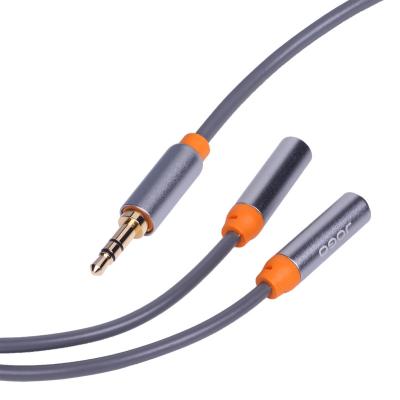 China AUX cord. speaker cable compatible with car/home stereo 3.5mm earphone male to aux cable. 2* 3.5mm female for sale