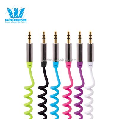 China Cell phone stereo earphone coiled AUX audio / 3.5mm auxiliary cable car. Home 3 or 4 Ring Audio /video Interface MALE-MALE COAXIAL Blue Gold for sale