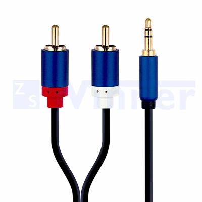 China For iPhone/iPod Y Splitter Cable 2RCA stereo audio male to male 3.5mm GOLD twisted pair POLYBAG braid for sale