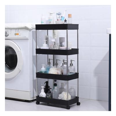 China Kitchen Shelved Storage Cart Bathroom Stainless Steel Storage Rack 4 Tier Storage Rolling Cart With Wheel for sale