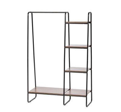 China Eco - Friendly Metal Clothing Garment Display Rack With Wooden Shelves , Wooden Storage Rack for sale