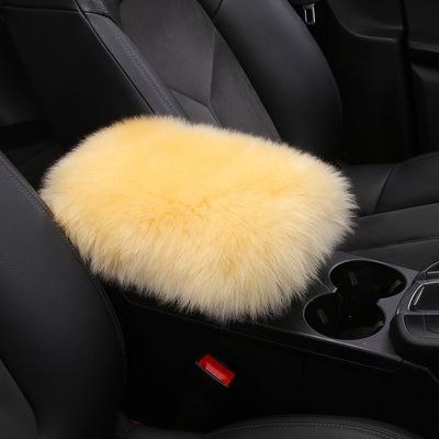 China Luxury Auto Car Armrest Cushion Soft Sheepskin Armrest Console Cover Pure Wool for sale