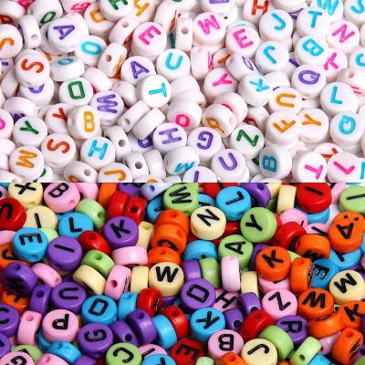 China Garment Accessories 4*7mm Acrylic Pole Flattened English Letter Beads DIY Beads Kids Colorful Loose Beads for sale