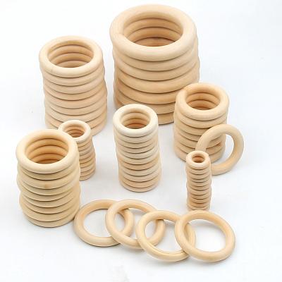 China Europe 12-100MM DIY Wooden Bead Connectors Circles Unfinished Natural Wood Lead Free Cuentas De madera Baby Teethers Rings for sale