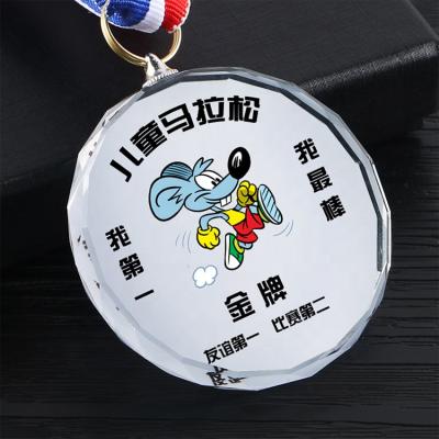 China Cheap Custom Crystal Glass Medal Sports Competitions Winner Gold Bronze Medal World Crystal Medals Personalized Silver Buckle for sale