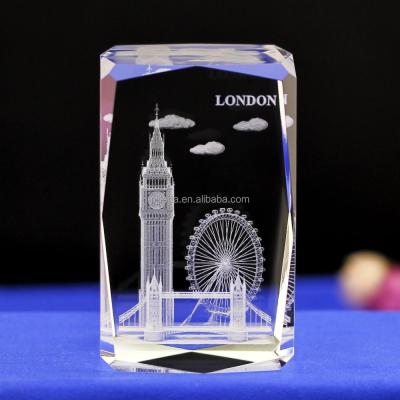 China Europe Big Ben Sightseeing Souvenir Gift 3d Crystal Glass Cubes Crystal Carving Interior With Customized Famous Building And Customized Picture for sale