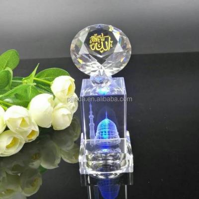 China World Anniversary Gift 3d Religious Laser Engraved Mosque Crystal Glass Cube With Diamond for sale