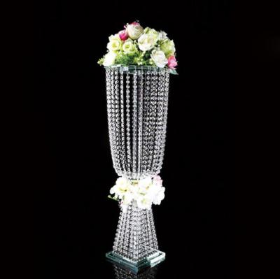 China China wedding decor table set romantic crystal glass birthday /candlestick flower stand with bead curtain candelabra and road lead for sale