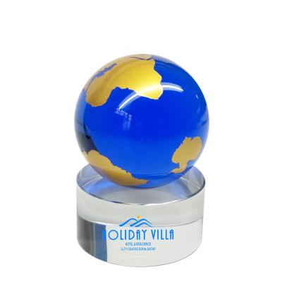 China Europe wholesale blue crystal globe/custom base logo/crystal ball souvenir award for sale