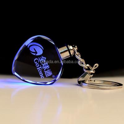 China Wholesale high quality custom 3d laser engraving decorative heart shape crystal photo lighting led key chain for sale