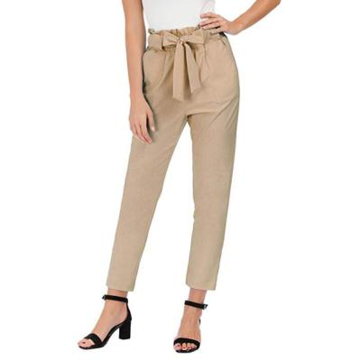 China Anti-Wrinkle Elegant Lady Fall Long Belt Pleated Pants Casual Pencil High Waist Womens Pants Womens for sale