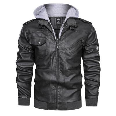 China Hooded Winter Zipper Coat Breathable Custom Vintage Plus Size Pure Faux Leather Jackets For Men 2021 for sale