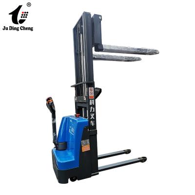 China Hotels Straggle Leg Double Pallet Stacker Walkie Type Full Electric Stacker Forklift 1t 1.5t For Warehouse And Container for sale