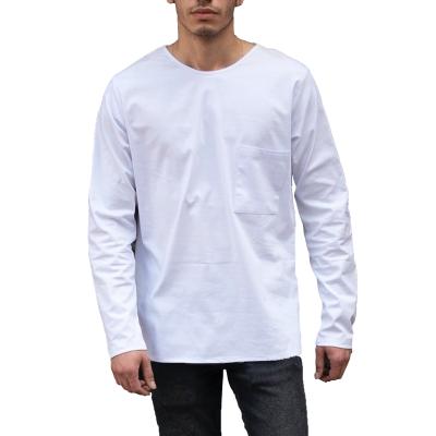 China Plain Blank Anti-Wrinkle Men's Long Sleeve Oversized T-Shirt Cotton T-Shirt With Front Pocket for sale