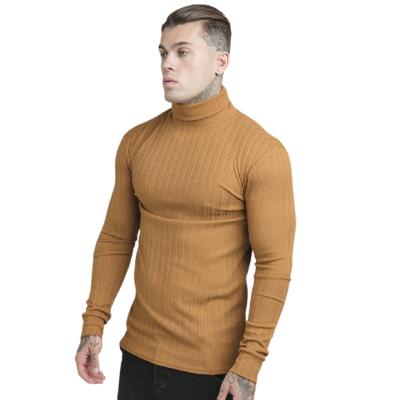 China Anti-wrinkle new in turtle neck long sleeve men's rib cotton t-shirt white simple slim fit t-shirt winter warm T-shirt custom for sale