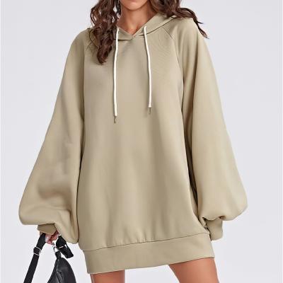 China 2021 Autumn Winter Custom Casual Sweater Anti-pilling Anti-pilling Long Lantern Sheath Oversized Hooded Women Sweatshirt Hoodie Dress for sale