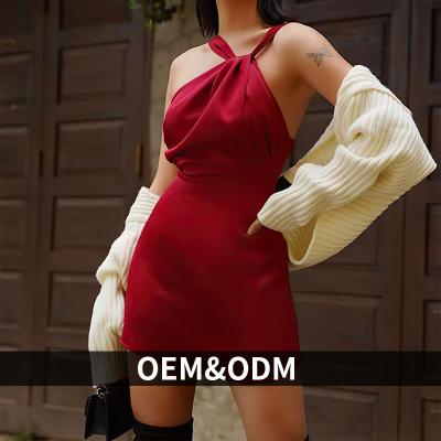 China New Developed Anti-Wrinkle ODM Women Summer Polyester Halter Neck Sufficiency Bodycon Solid Sexy Club Mini Dress for sale