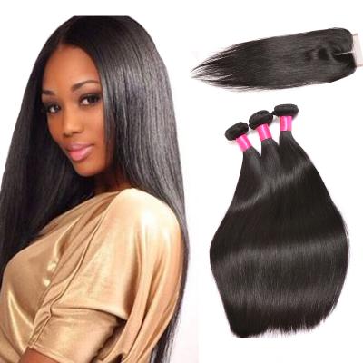 China Silky Straight Wave Silky Straight Bundles With Closure Brazilian Hair Weave Bundles With 13*4 Lace Frontal Remy Human Hair Extension à venda