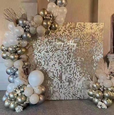 China Unique romantic stunning sparkling iridescent gold mirror sequin shimmer wall backdrop for sale