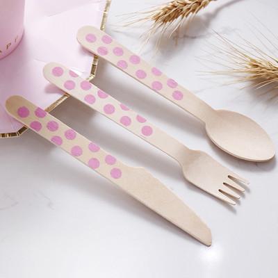 Chine Ustensile en bois biodégradable Dot Baby Pink Spoon de couverts de Didposable 160mm à vendre