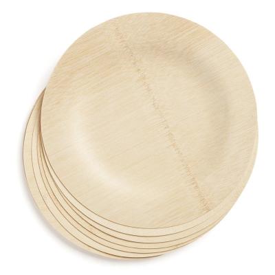 China Biodegradable Round Bamboo Dinner Plates Disposable Food Tableware for sale