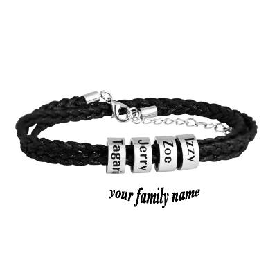 China TRENDY Custom Stainless Steel Name Charms Braid Leather Bracelet Men for sale