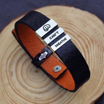 China CLASSIC Stainless Steel Personalized Engraved I Can't Breathe Mens Leather Bracelets for sale