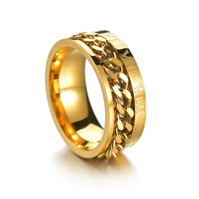 China FASHIONABLE Corrosion Carve Ring 316L Stainless Steel Romam Number Ring Colorful Relieve Stress Rotate Chain Ring For Men for sale