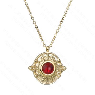 China Wholesale Supplier Stainless Steel CLASSIC Red Stone Pendant Necklace for sale